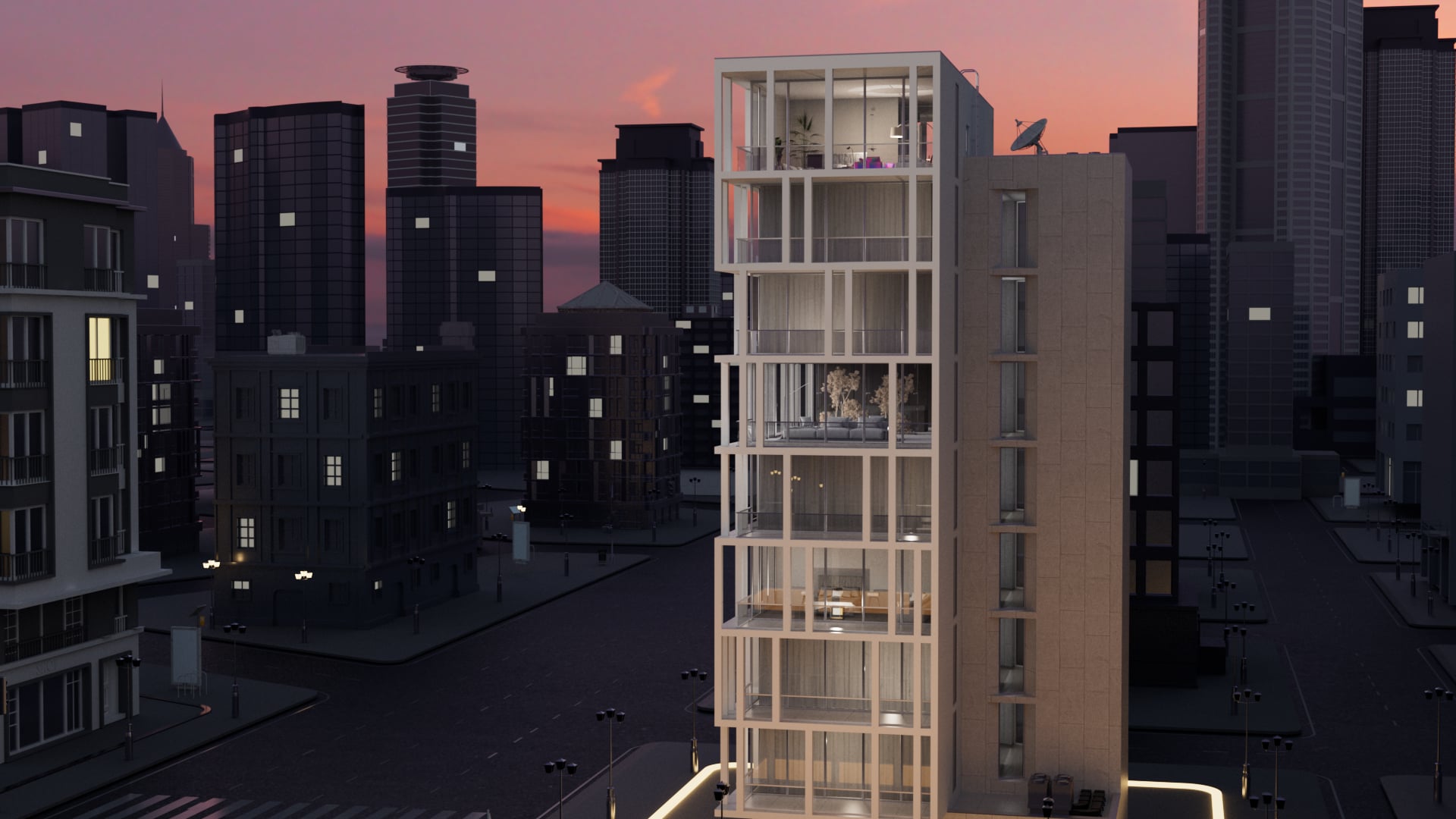 Tower visualization in dawn light