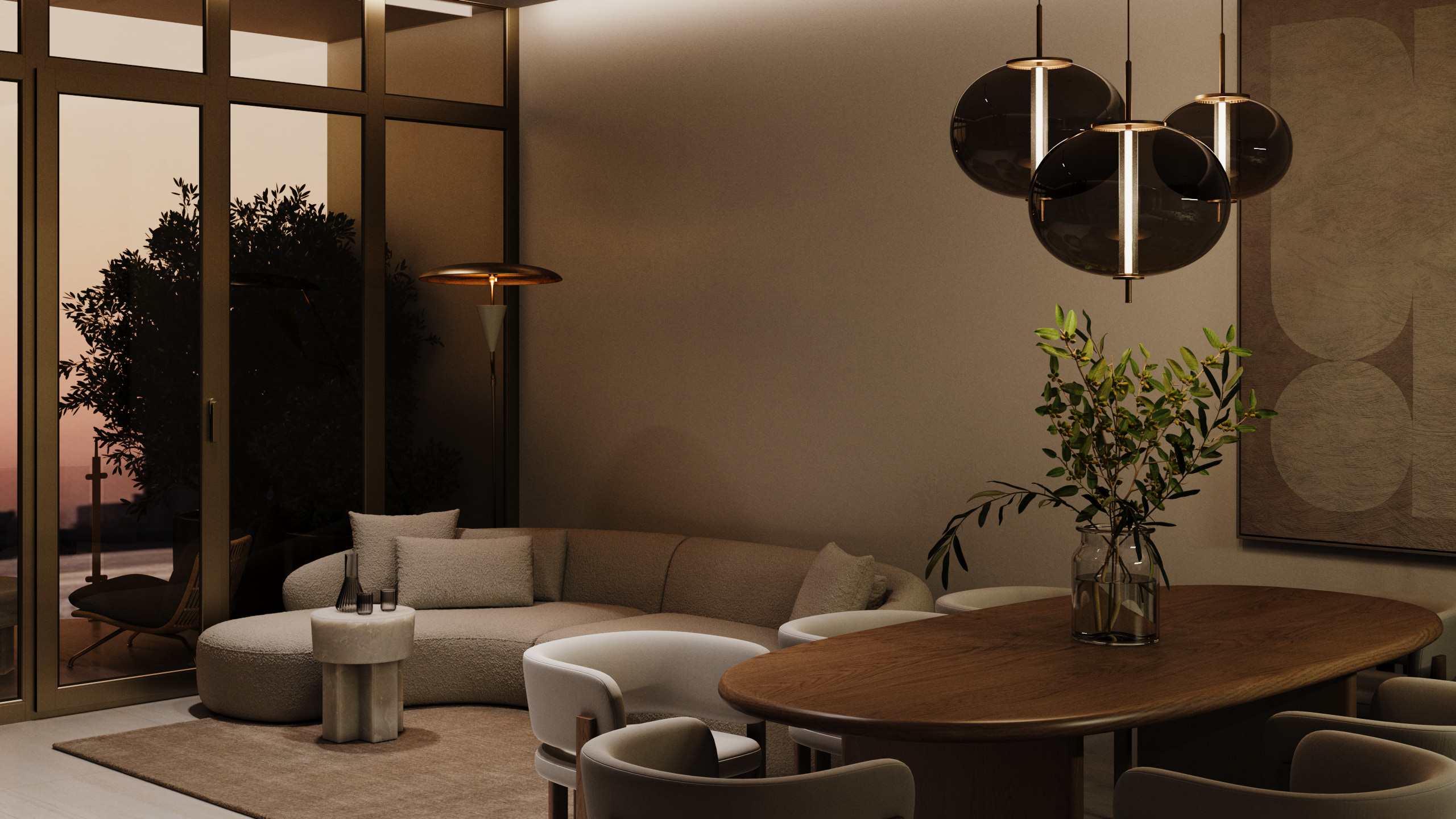 Ocean House living area, evening view
